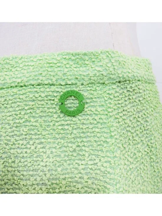 CHANEL Vintage 2000 Spring Lime Green Print Chiffon Trim Skirt Jacket Set 38 40 - Picture 13 of 16